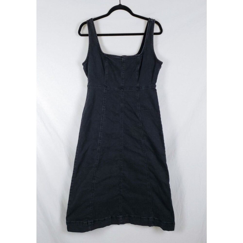 Old Navy Y2K Grunge Black Denim Maxi Dress Womens M Square Neck A-Line